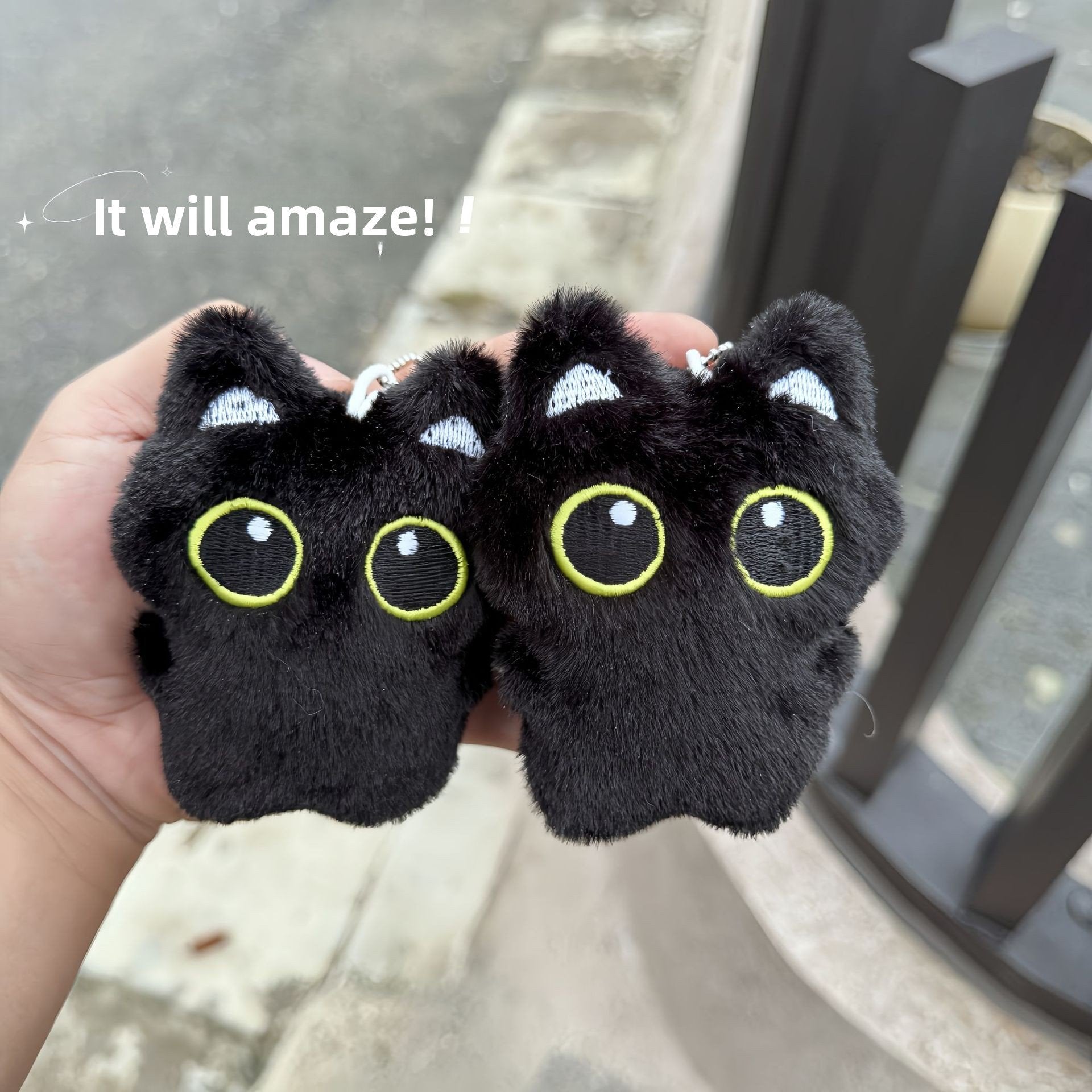 Cute Squeaking Black Cat Plush Doll Keychain Pendant